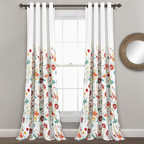 Clarissa Floral Room Darkening Window Curtain Panels Turquoise/Tangerine 52x95 Set