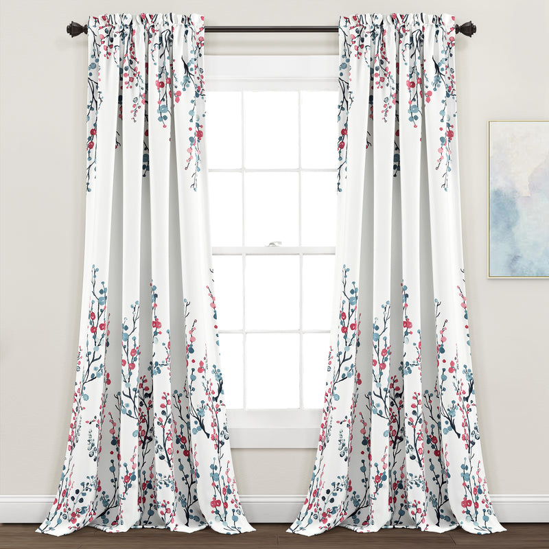 Mirabelle Watercolor Floral Room Darkening Window Curtain Panels Blue/Coral 52x95+2 Set