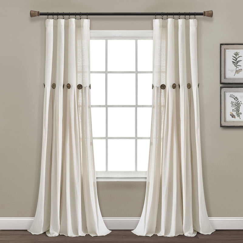 Linen Button Window Curtain Panels Single Off White 40X84