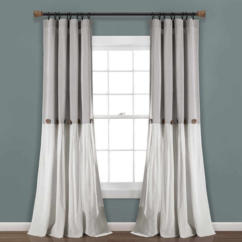 Linen Button Window Curtain Panels Single Gray/White 40X108