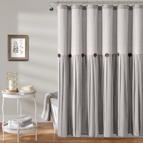 Linen Button Shower Curtain Gray/White 72X72