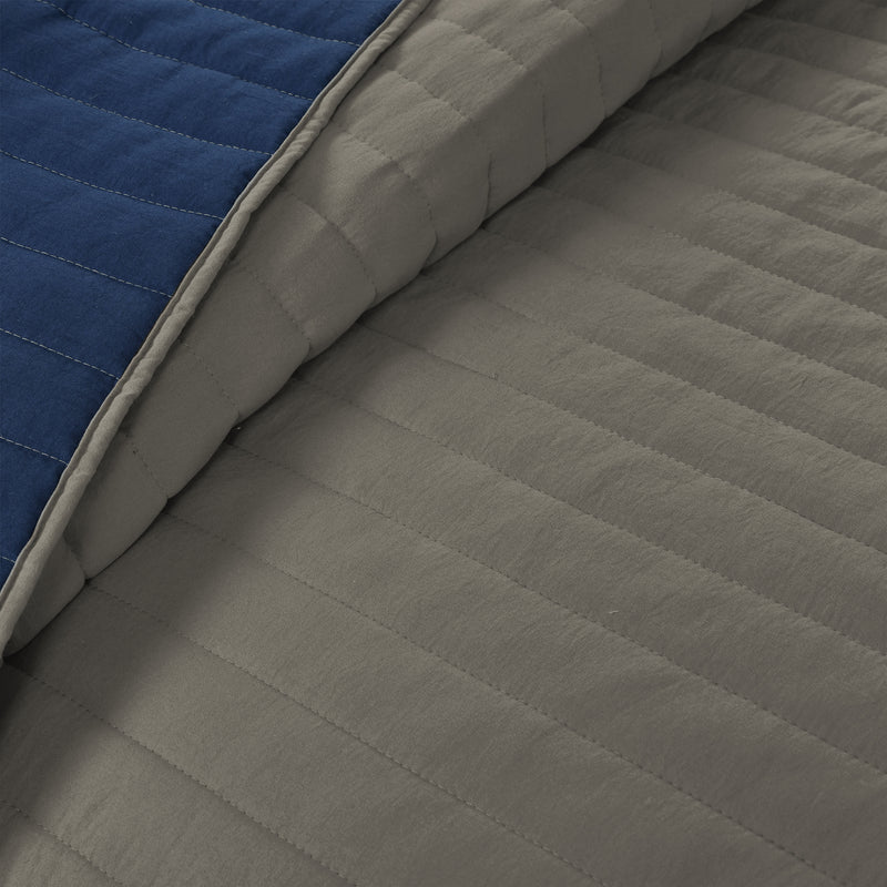 Soft Stripe All Season Quilt/Coverlet Gray/Navy 2Pc Set Twin-XL