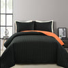 Soft Stripe All Season Quilt/Coverlet Black/Orange 3Pc Set Full/Queen