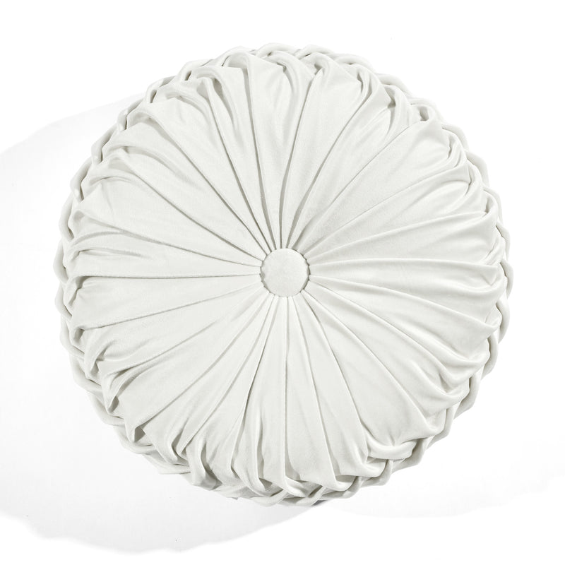  Round Pleated Soft Velvet Decorative Pillow White Single 15" Diameter
