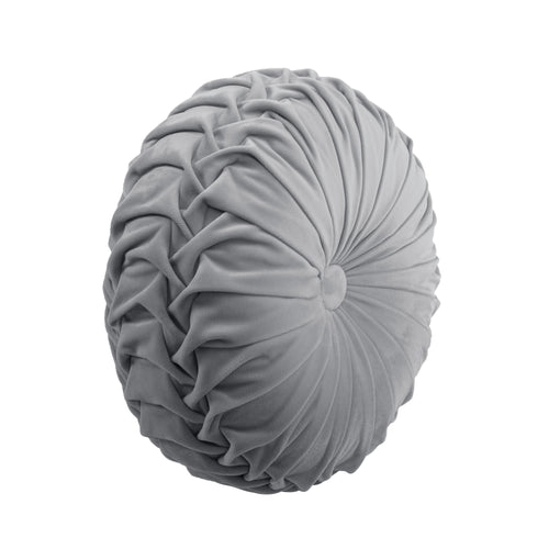  Round Pleated Soft Velvet Decorative Pillow Dark Gray Single 15" Diameter