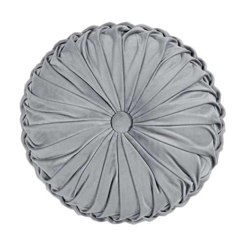  Round Pleated Soft Velvet Decorative Pillow Dark Gray Single 15" Diameter