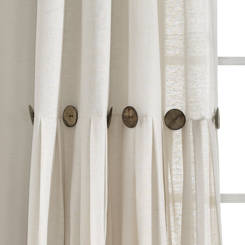 Linen Button Window Curtain Panels Single Off White 40X95