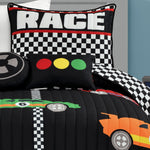 Racing Cars Quilt Black/Multi 4Pc Set Twin