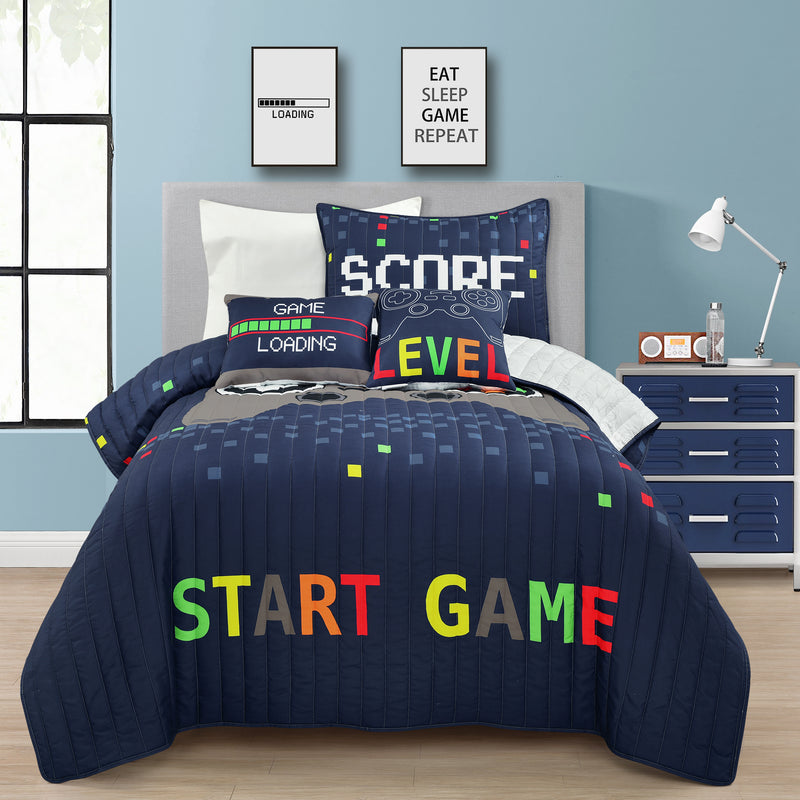 Video Games Quilt Navy/Multi 4Pc Set Twin