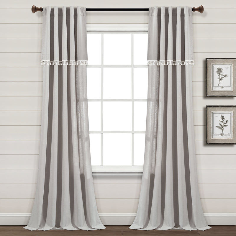 Ivy Tassel Faux Linen Window Curtain Panels Light Gray 52X84 Set