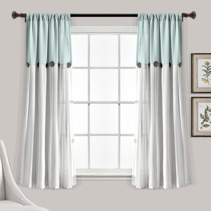 Linen Button Window Curtain Panels Single Blue/White 40X63
