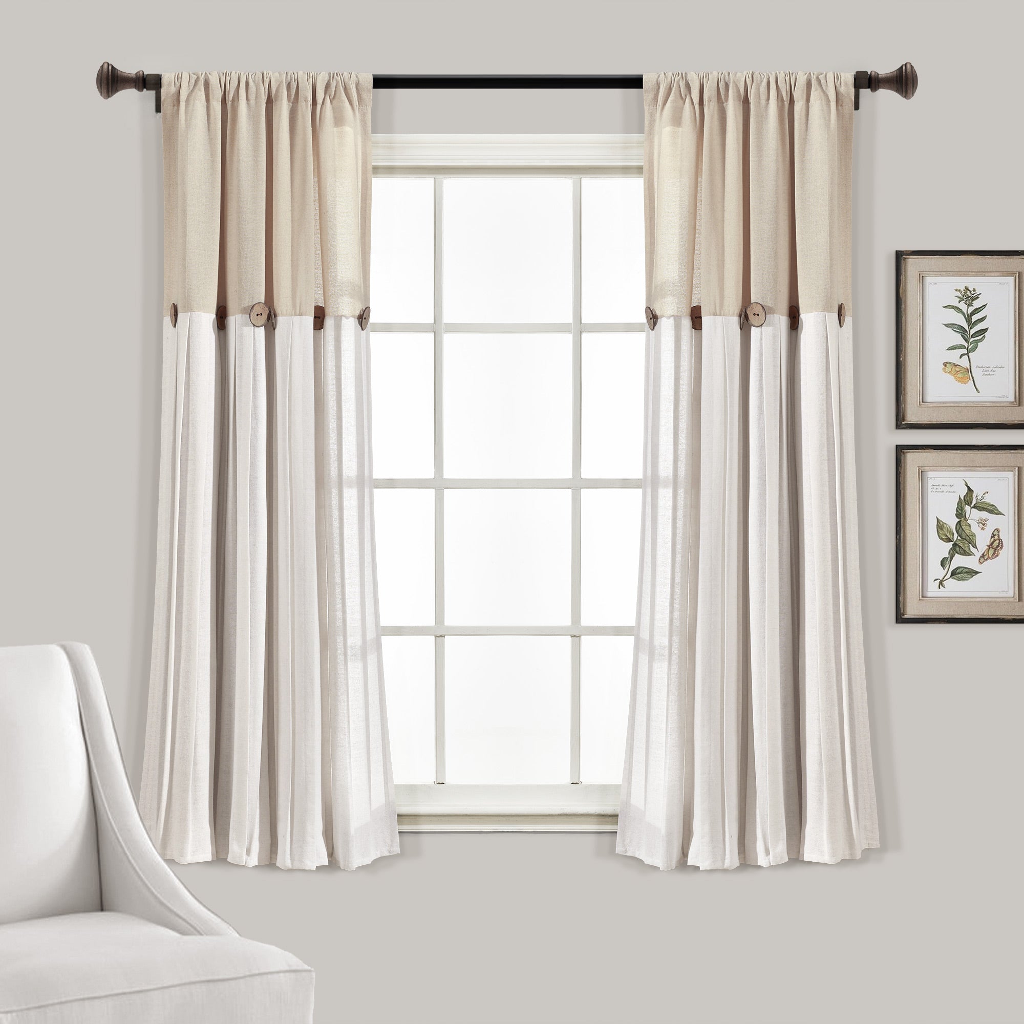 Linen Button Window Curtain Panels Single Linen 40X63