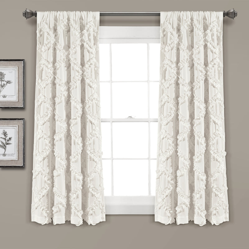Ruffle Diamond Window Curtain Panels White 54x63 Set
