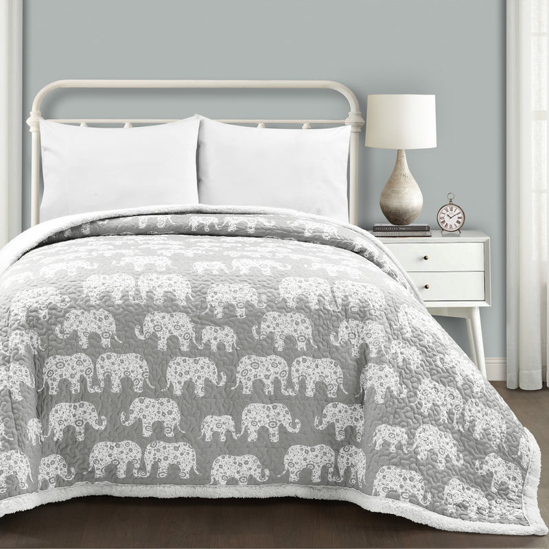 Elephant Parade Sherpa Blanket/Coverlet Soft Gray Single Full/Queen