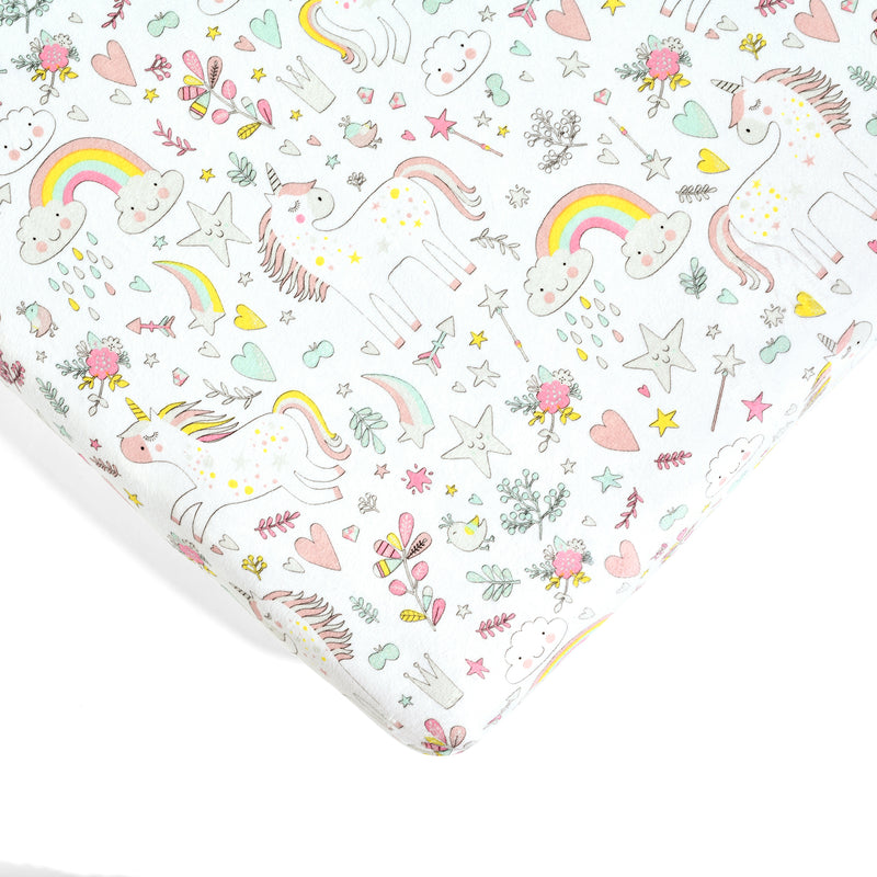 Unicorn Heart Rainbow Micro Mink Fitted Crib Sheet Multi 2Pk 28x52x9