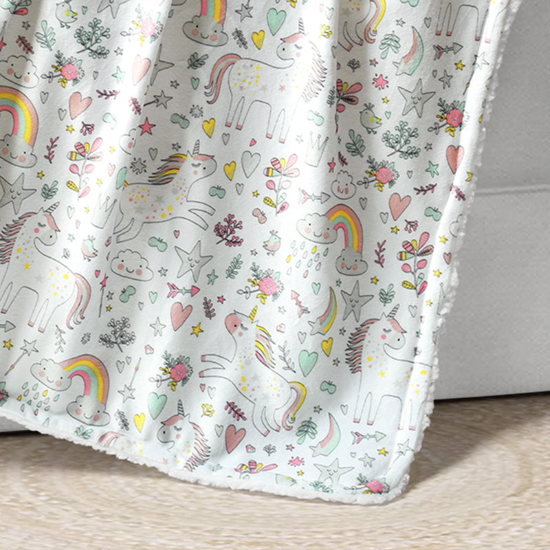 Unicorn Heart Rainbow Sherpa Blanket Multi Single 30x40