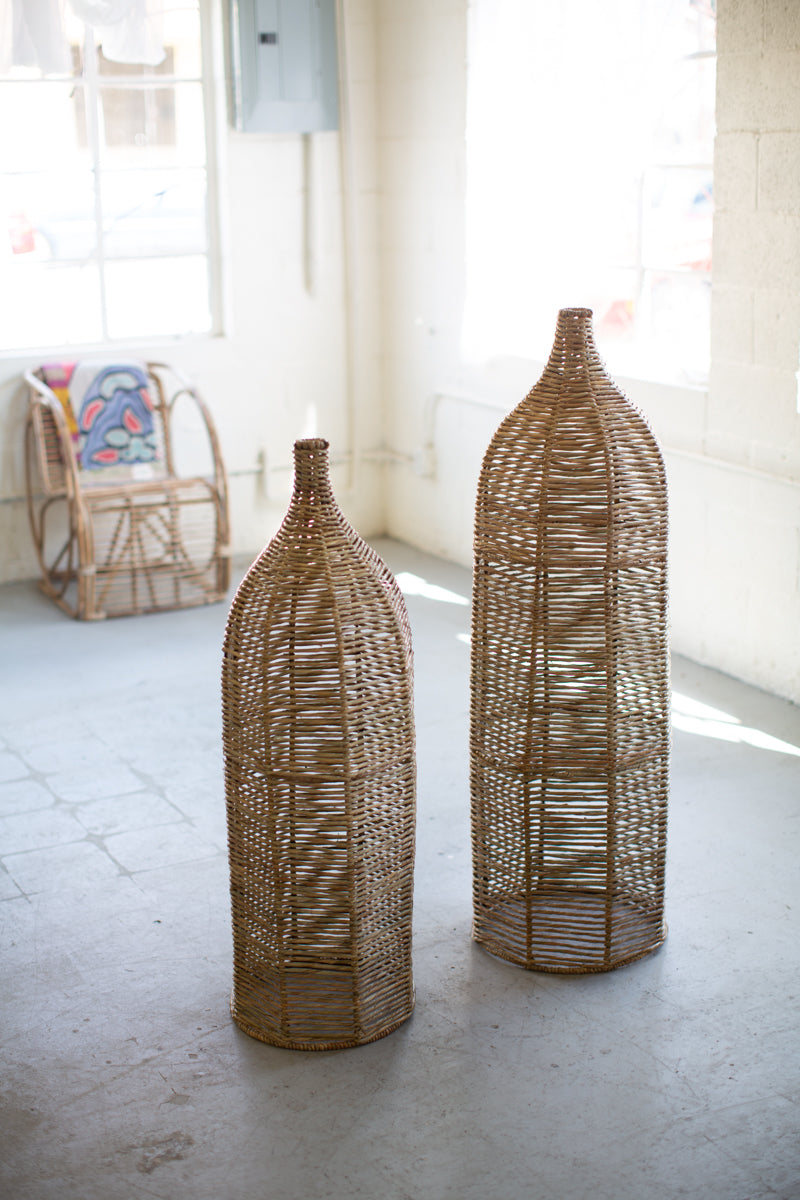 SET OF TWO LARGE SEAGRASS AND IRON BOTTLES