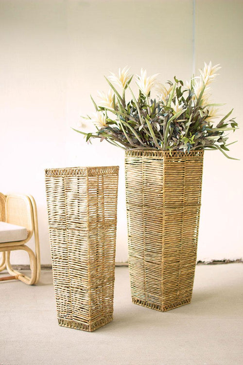 SET OF TWO TALL TAPERED SEAGRASS PLANTER