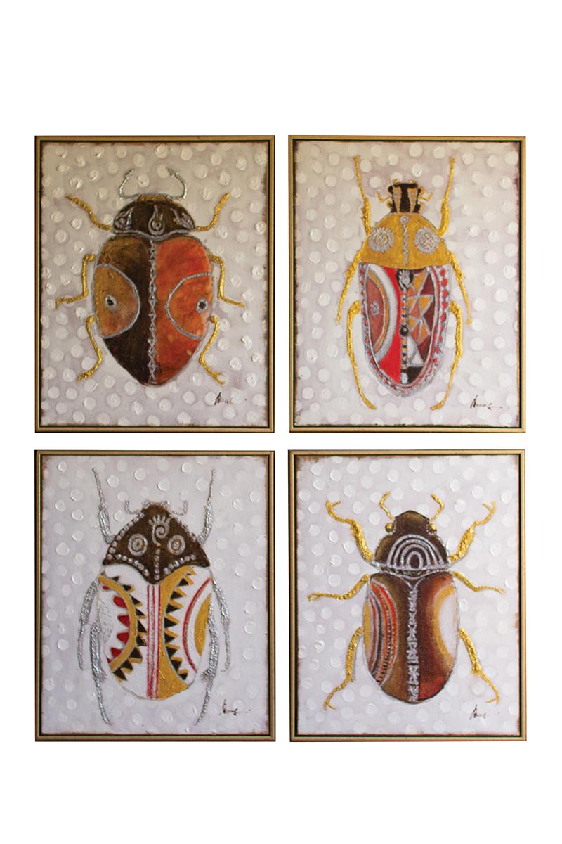 OIL PAINTING - SET OF FOUR BEETLES