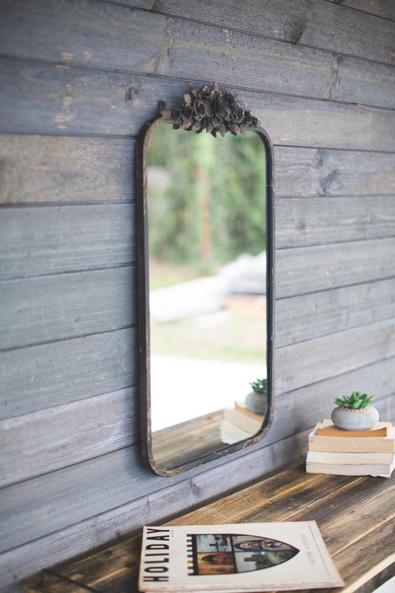 RECTANGLE METAL MIRROR WITH FLOWER DETAILS