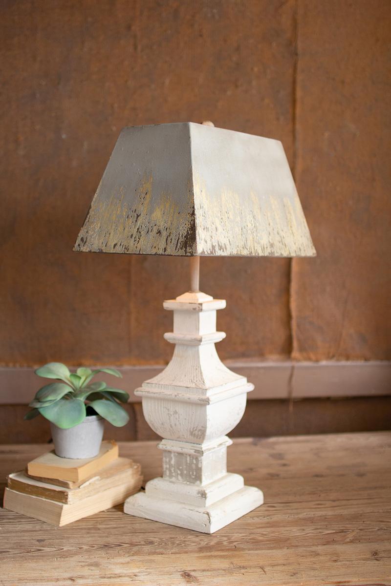 TABLE LAMP WITH PAINTED WOODEN BASE & RECTANGLE METAL SHADE