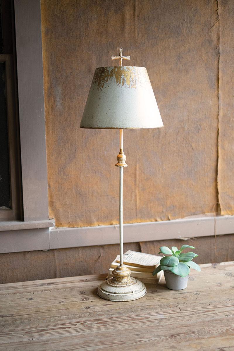 ANTIQUE WHITE AND GOLD METAL TABLE LAMP