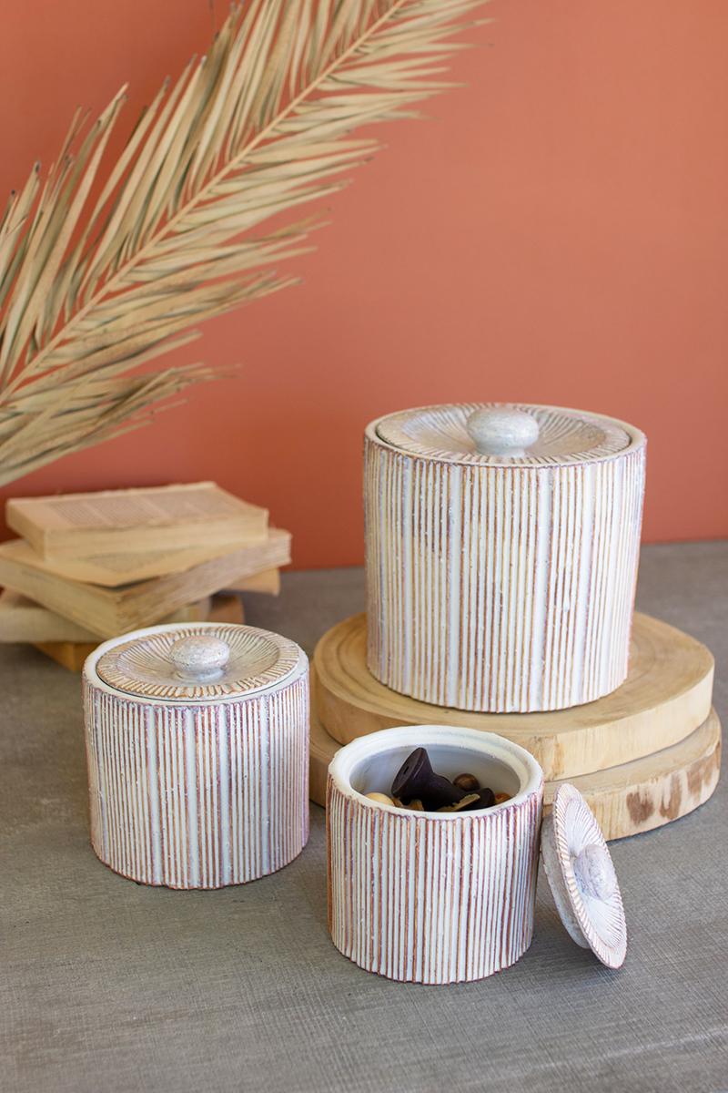 SET OF THREE CERAMIC CANISTERS