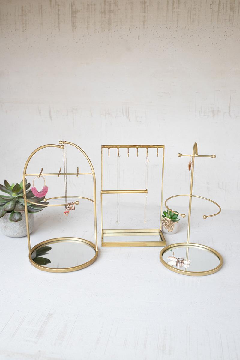 SET OF THREE TABLETOP JEWELRY STAND WITH MIRROR BASES