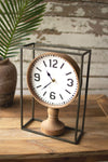 Rustic Metal Framed Wooden Pedestal Clock