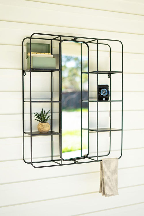 WALL SHELF WITH TALL RECTANGLE MIRROR