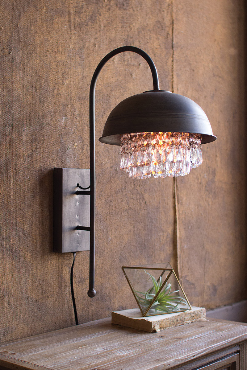 METAL DOME WALL LAMP WITH HANGING GEMS