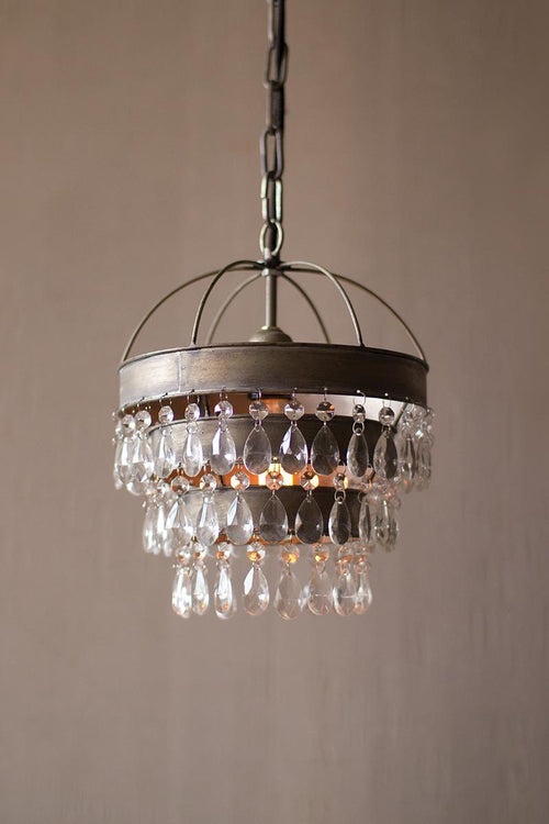 PENDANT LAMP WITH LAYERED SHADE AND HANGING GEMS