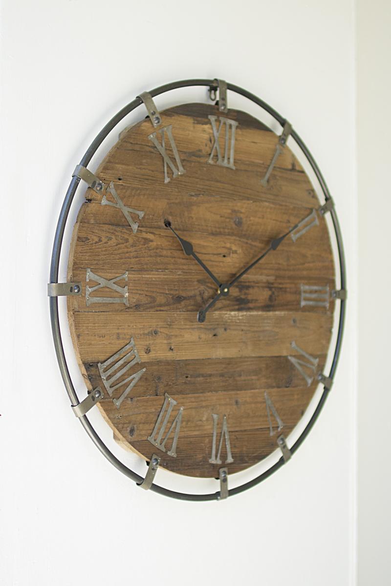 WOODEN WALL CLOCK WITH METAL FRAME