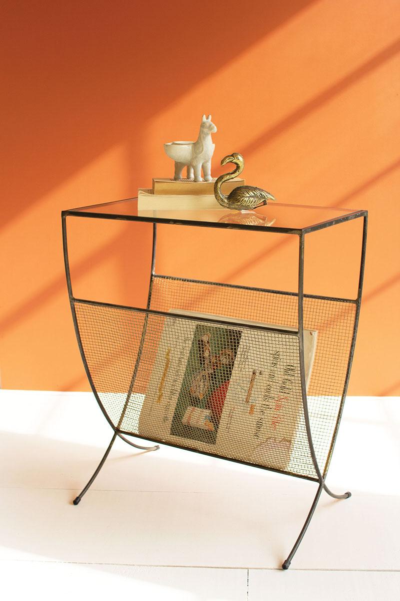 METAL SIDE TABLE WITH GLASS TOP