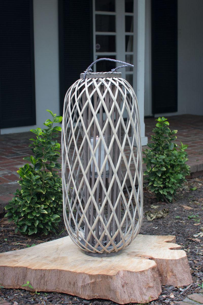 TALL GREY WILLOW LANTERN WITH GLASS - EXTRA LARGE