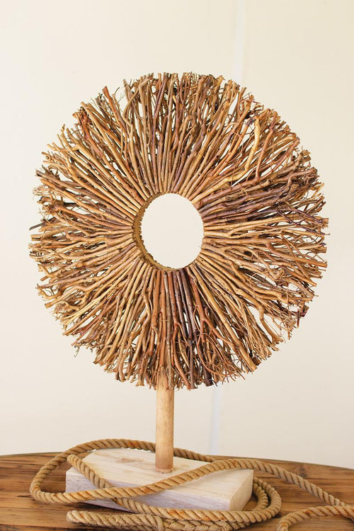TABLE TOP ROUND TWIG SCULPTURE ON A WOODEN BASE