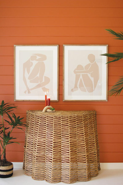 SET OF TWO FRAMED BLUSH AND WHITE NUDE PRINTS UNDER GLASS