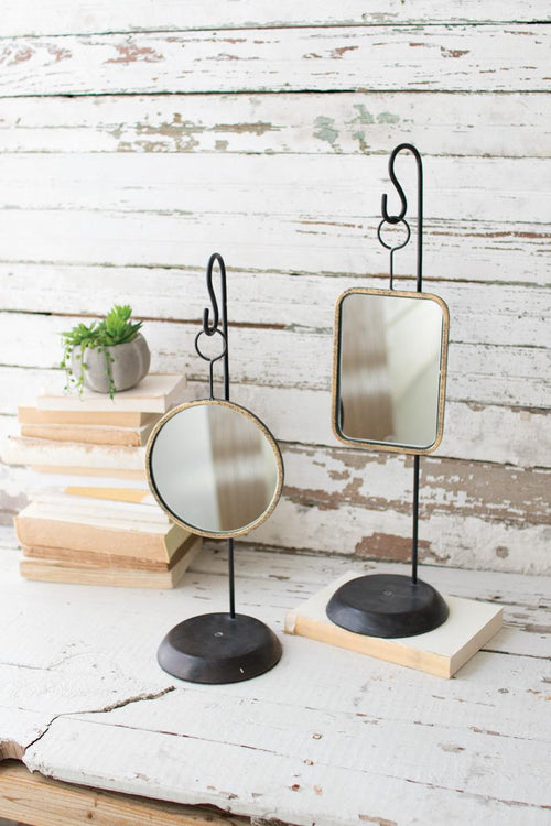 SET OF TWO TABLE TOP METAL MIRRORS
