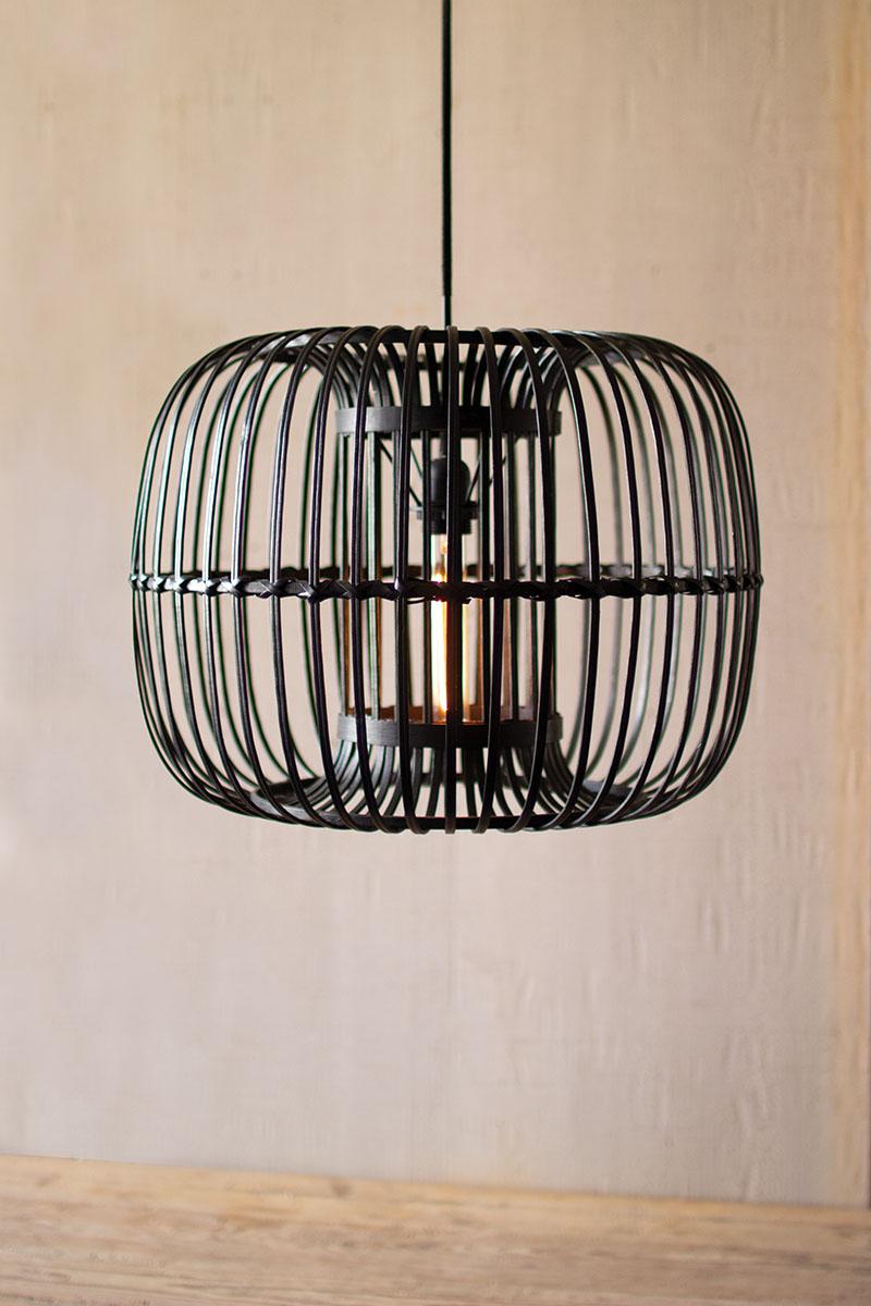 ROUND BLACK BAMBOO PENDANT LAMP