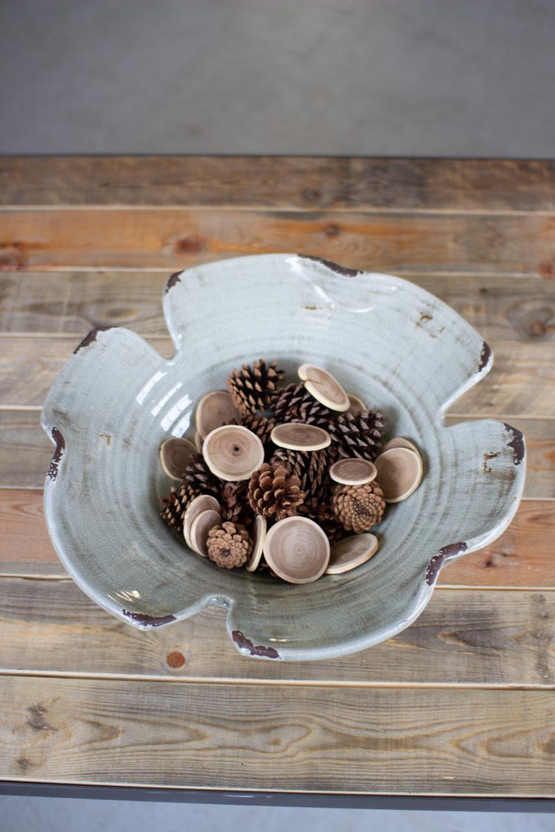 GIANT CERAMIC LEAF BOWL - GREY