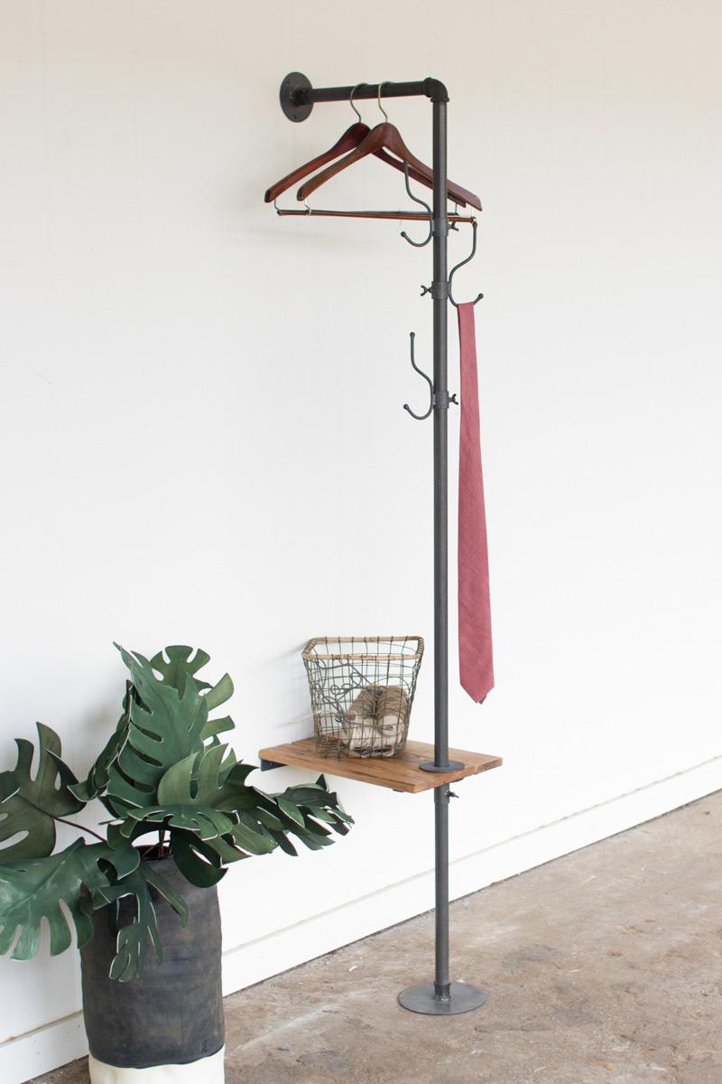 METAL COAT RACK WITH RECYCLED WOODEN SLAT SIDE TABLE