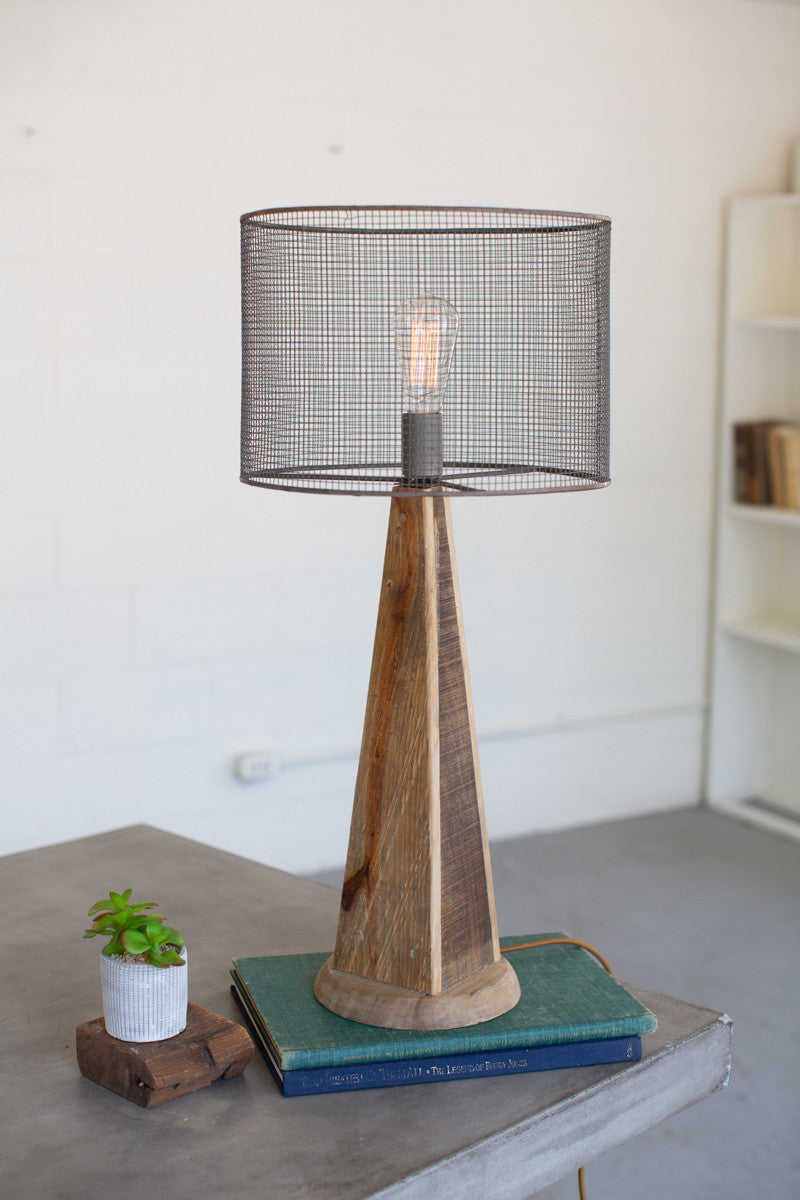 TABLE LAMP - MESH SHADE WITH WOODEN BASE #1