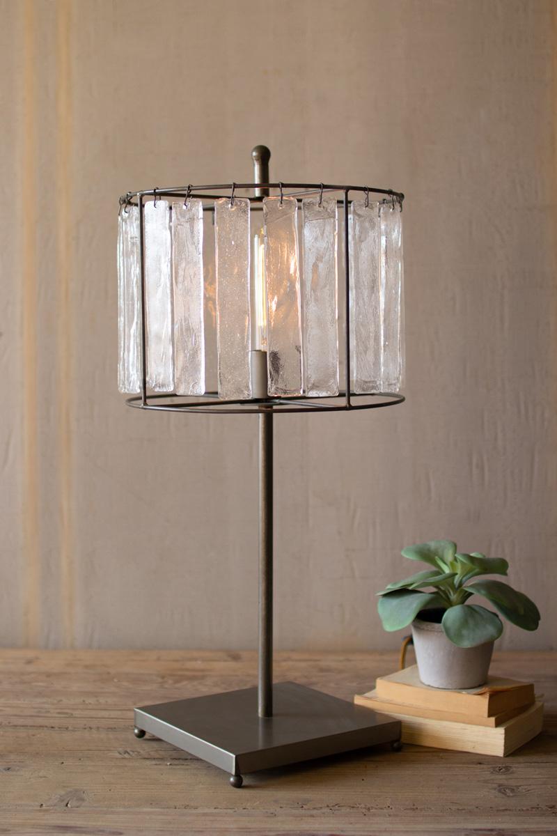 GLASS CHIMES AND RAW METAL TABLE LAMP