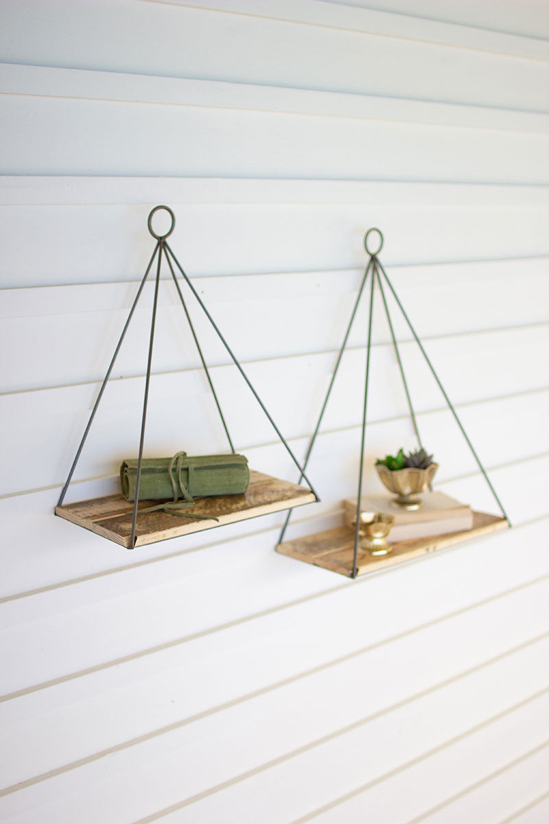 SET OF TWO TRIANGLE SHELVES WITH RECYCLED WOOD