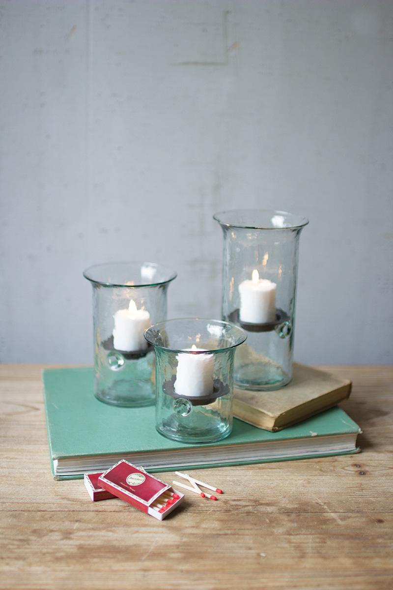 SET OF THREE RECYCLED GLASS VOTIVE CYLINDERS