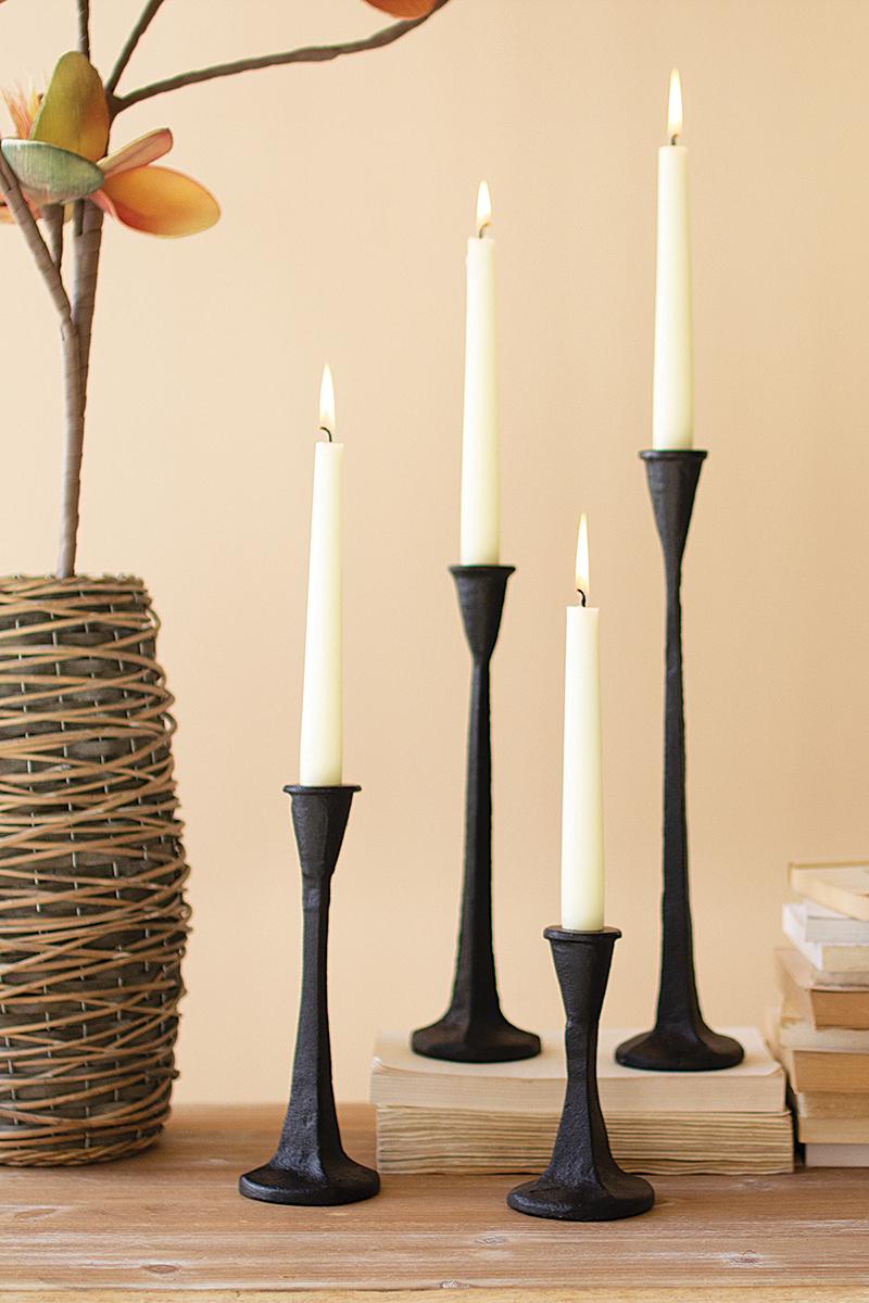 SET OF FOUR CAST IRON TAPER CANDLE HOLDERS - BLACK
