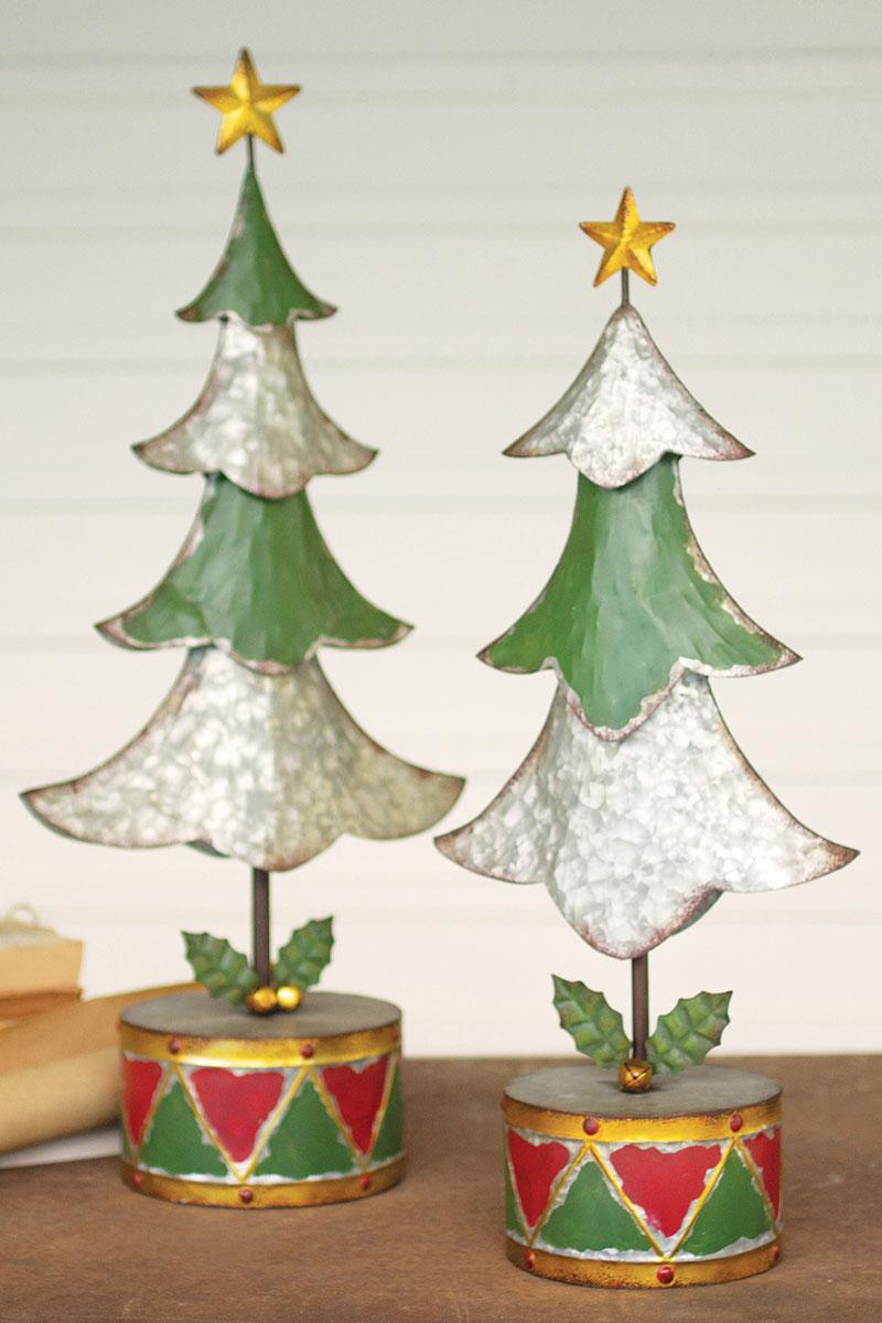SET OF TWO PAINTED METAL CHRISTMAS TREES