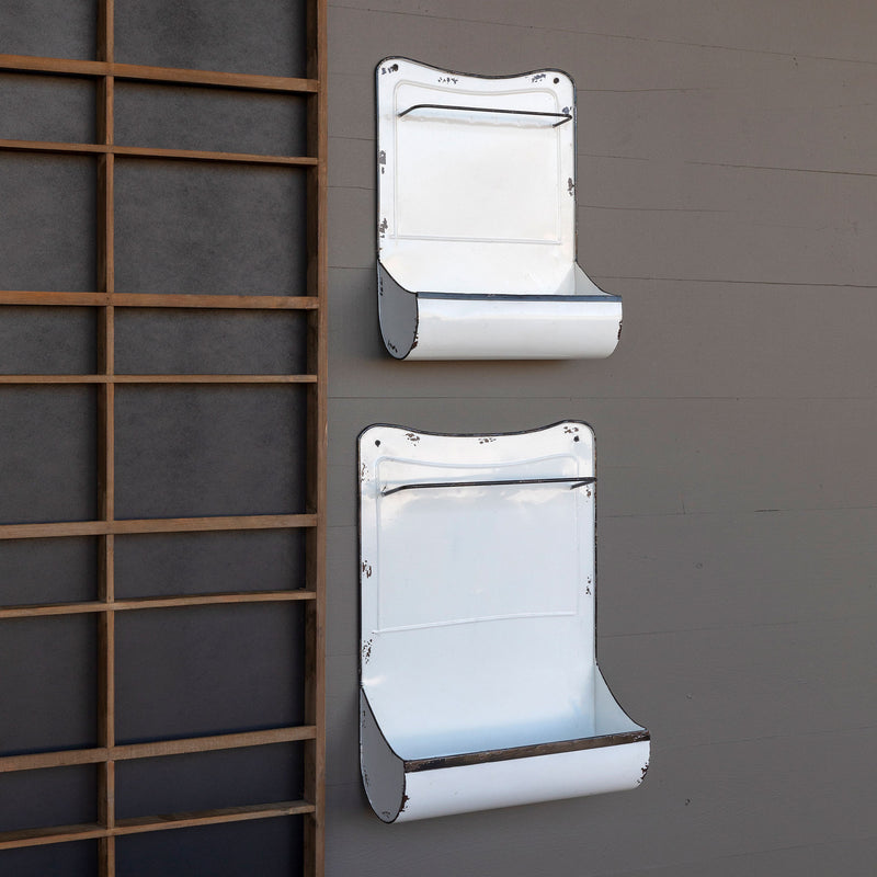 Enamel Painted Kitchen Towel Holder & Wall Bin Set of 2