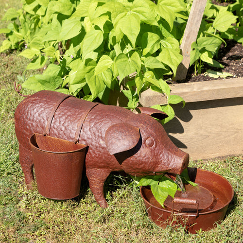 Pig Fountain with Side Planters