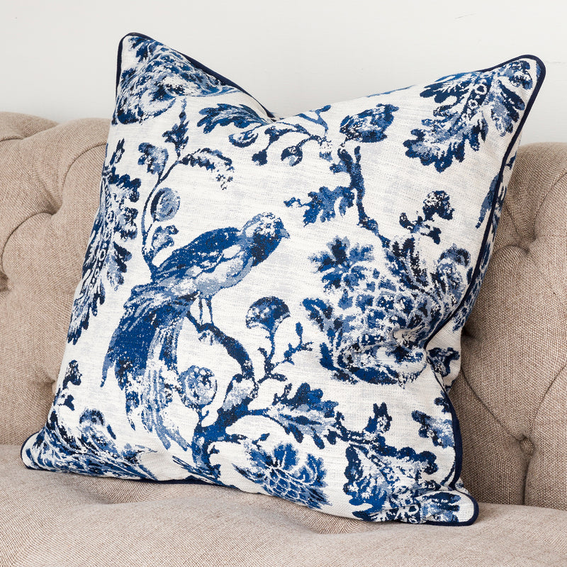 Blue Down Filled Bird Toile Pillow Set of 2